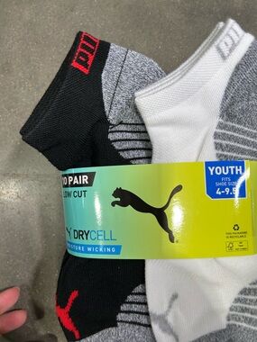 NEW Puma drycell Low cut Socks 10 pair youth fit shoes (9-3.5) black/grey